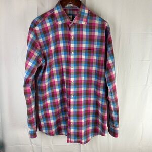 Peter Millar Men Large Plaid Button‎ Up Shirt 100% Cotton Casual Dress